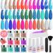 Aikker 27 Pcs Nail Dip Powder Kit 20 Summer Colors Glitter Blue Green All-in-one Quick Dry Dipping Powder System with Everything Essential Liquid Set & Nail Tools Graduation Gift AK39 Summer Time