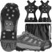 Rhino Valley Ice Cleats Spikes Crampons, 10 Stainless Steel Spikes Ice Grips for Men Women Shoes Boots Anti Slip Ice Grips Silicone Traction Cleats for Hiking Fishing Walking Mountaineering, M/L/XL Medium