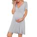 Bresdk Women's Maternity Nightdress Breastfeeding Nightwear Nursing Pyjamas Pregnancy Hospital Grey Short Sleeve L