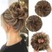 PORSMEER 2 pieces Messy Hair Buns Extensions Curly Wavy Hair Elastic Easy Scrunchies for Women Girls Large Synthetic Donut Updo Hair Pieces Hair Chignons Gold Blonde/Ash Brown 12H24#