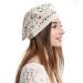 ZLYC Women Cotton Slouchy Crochet Beret Handmade Cutout Floral Beanie Hat Plain Beige