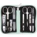 Three swords - 8 pcs.Manicure set 'Roma' |High -quality nail care set in mint -colored synthetic leather case |Contents: nail scissors set foot and nail clippers tweezers glass nail files sapphire nail file mint / synthetic leather
