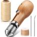 5 Pieces Sewing Awl Kit  Leather Sewing Awl Stitching Leather Craft Awl with Needles (Straight and Bent)  Coil and 200 Meters Waxed Threads for DIY Leather Craft Supplies