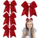Whaline 8 Inch Cheer Bows Glitter Red Jumbo Cheerleading Bow Large Hair Bows with Elastic Ponytail Holder Bow Hair Tie Band Hair Accessories for School Girls Toddlers Women Outfit Uniform 4 Pack