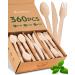 Wooden Compostable Utensils Set - 360 Pieces (120 Forks 120 Spoons 120 Knives) Sturdy Wood Disposable Cutlery - Eco-Friendly Biodegradable Utensils for Party - Free From Plastic Cutlery Set for Eating