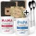 Gift set Mama Papa gifts with spoon - Mama Papa Gift Christmas - Mama Papa cup with saying - Mama papa spoon gift ideas (ceramic 330ml) Mama & Papa 2 Set Gift + spoon - red blue