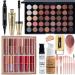 All in One Makeup Set Cosmetic Make up Gift Set for Women Beginners Includes Eyeshadow Palette Foundation & Face Primer Eyeliner Stamp lip gloss Set Eyebrow Soap Makeup Sponge brushes Set