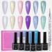 MIZHSE Glitter Gel Nail Polish Kit 6 Colors Pearl Gel Polish Shimmer Gel Nail Polish Set 7ml*6 with Nail Pen Soak Off UV LED Lamp BKJGLW226