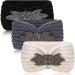 Winter Knitted Headband Ear Warmers for Women 3 Pieces Chunky Sequin Flower Knit Headband Warm Crocheted Hairband Head Wrap Earmuff