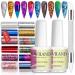 Saviland Nail Art Foil Glue Gel Kit - 2 Bottles 15ML Nail Foil Glue with 60pcs DIY Fluorescence Starry Gel Nail Transfer Stickers Full Nail Wraps, Nail Art Accessories Manicure