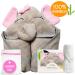 JM Organic Bamboo Hooded Baby Towel - Hypoallergenic, Absorbent - 35x35 - Perfect Baby Gift Set with Washcloth & Laundry Bag - Pink Elephant - Buy Online on SooperMarket.com