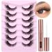Cat Eye Lashes with Lash Glue Natural False Eyelashes Fluffy Wispy Faux Mink Lashes 15MM Strip Eyelashes Extensions Look 7 Pairs with 5ML Eyelash Glue by PHKERATA Natural Lashes with Glue