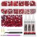 Glarks B7000 Jewelry Adhesive Glue with Rhinestone Gems Kit 2600Pcs Red Rhinestones with Gems Adhesive Flat Back Gems Crystal Rhinestones with 6Pcs Dotting Tools for Craft Nail Art
