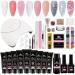 EBANKU Poly Nail Gel Kit 9 Colors Nail Extension Gel Builder Gel Kit with Lamp False Nail Tips Slip Solution Complete Poly Gel Beginner Starter Kit for Women Manicure