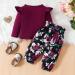 Puseky Toddler Baby Girls Cute Letter Print Shirt and Floral Pant Outfit Set 12-18 Months - Wine Red - Buy Online on SooperMarket.com