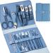 Manicure set Sumwitum nail care kit 16 PCS Nail Clippers Pedicure Kit Stainless Steel Professional Tools with Leather For Women/Men/Friends and Parents Gifts (Blue)