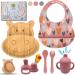 Happydoo |Baby dishes |9 pieces |Bamboo plate baby |Baby dishes with suction cup |Baby dishes |BPA Free |Fruit sucker baby gift |Baby tableware set |In the gift box pink hippopotamus