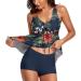 Floral Print Modest Tankini Swimsuit Set with Boyshorts, Tummy Control - Large Navy - Buy Online on SooperMarket.com