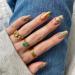 JUSTOTRY 24 Pcs Wavy Almond Short False Nails Gold and Teal French Press on Nails Pattern Trendy Fake Nails Short with Nail Glue Nude Oval Medium Stick on Nails for Women green&oval1