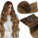 Laavoo hair extensions clip in real hair ombre brown real hair extensions clip in hair extension medium brown balyage light brown dark blonde extensions real hair clip in remy 105g 7pcs #6/8/14 55cm-105g 1.4 #6/8/14