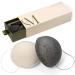 CSM Organic Konjac Sponges 3-Pack for Gentle Exfoliating - Facial Cleansing Sponge with Activated Bamboo Charcoal to Clean Pores Remove Impurities Exfoliate - 2 Black 1 White Natural Sponge