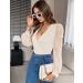 Fayenne Womens Tops Deep V Neck Cross Wrap Sexy Tops Polka Dot Mesh Long Sleeve T Shirt Casual Blouses S Beige - Buy Online on SooperMarket.com