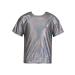 FEESHOW Kids Girls Sparkly Metallic Shiny T-Shirt Boys Short Sleeves Loose T-Shirt for Dance Performance Costume Black 9-10 Years