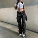 Gufesf Women's Baggy Cargo Pants - Trendy Low Waist Wide Leg Trousers with Big Pockets | Y2K Streetwear Fashion - Ak-a-black, Large - Buy Online on SooperMarket.com