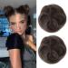 REECHO 2 PCS Mini Claw Clip in Messy & Cat Ears Hair Bun Extensions Wig Accessory Updo Hairpieces for Women Girls (Pack of 2-3.5" Wavy Cool Dark Brown) Pack of 2 - 3.5" Wavy Cool Dark Brown