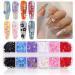 3D Colorful Flower Nail Charms for Acrylic Nail Rhinestone Decorations Kalolary Acrylic Flowers Nail Art Stud Decorations Gold Silver Caviar Beads for Women Girls(12 Grids/Box)