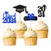 Ercadio 48 Pack 2023 Graduation Cupcake Toppers Black Blue Glitter Grad Cap Diploma Class of 2023 Cupcake Picks for 2023 Graduation Theme Party Cake Decorations Supplies B-grad Blue