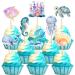 32 Pack Mermaid Cupcake Toppers Under The Sea Octopus Starfish Mermaid Tail Cupcake Picks Jellyfish Seahorse Coral Cupcake Decorations for Baby Shower Under The Sea Party Birthday Cake Decorations