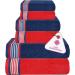 CASA COPENHAGEN Designed in Denmark 550 GSM 2 Large Bath Towels 2 Large Hand Towels 2 Washcloths, Super Soft Egyptian Cotton 6 Towels Set for Bathroom, Kitchen & Shower - American Blue & Red 6Pcs Towel Set American Blue & Red