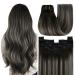 Youngsee Extensions real hair clip gray clip in extensions real hair ombre black silver clip in extensions long real hair extensions clip ombre smooth hair extensions clip in remy 120g #1b/1b 55 cm (7PCs) 1-clip-4- #1b/silver/1b