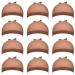12 Pack Nylon Wig Cap for Women and Men (Light Brown)