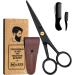 WAJEES Beard Scissors for Men A Complete Set of Grooming Scissors Men, 1 Mustache Comb, & 1 Beard Grooming Comb in a Carrying Pouch Perfect Mustache Scissors, Mens Facial Hair Scissors