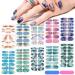 140 Pcs 10 Sheets Full Wrap Nail Stickers Nail Polish Strips Gradient Stickers Glitter Self Adhesive DIY Art Decals Strips with 2 Pcs Nail Files for Holiday Nail Decor (Marble Style)