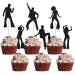 30 Pack 70's Disco Cupcake Toppers Glitter 70s Disco Dancing Cupcake Picks for Music Wedding Birthday 70's Disco Dancer Cupcake Decorations Party Supplies Black 1