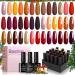 Beetles Gel Nail Polishes- 20 Pcs Nail Polish with Glossy Matte Top Base Coat Full Maroon Gel Polish Gold Yellow Red Glitter Soak Off Nail Lamp Gel Nail Varnish Manicure DIY Nails Art Fall Harvest 23