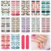 JSRQT 12 Sheets Marble Full Wraps Self Adhesive Nail Stickers 168 Pieces Nail Polish Stickers Set with 2 Nail Files DIY Nail Art Stencil Full Nail Decals Stickers for Women Girls Manicure