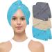 Emmy Home Hair Turban Set - 100% Cotton Quick-Drying Towel for Long Hair - 2 Piece Blue Turban with Button - Buy Online on SooperMarket.com