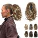REECHO Ponytail Extension Claw Clip in Ponytail Hair Extensions 10 Inch Short Curly Ponytail Natural Wavy Synthetic Hairpiece for Women Ash Brown with Platium Highlights 10 Inch Ash Brown with Platium Highlights