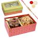Jaiccha Ghasitaram Rakhi Gifts for Brothers Box with 2 Jars of Chocolate Coated Almonds and Roasted Cashews with Pearl Rakhi Box with 2 Jars of Choco Almonds and Kaju Rakhi