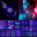 15 Sheets Glow in the Dark Temporary Neon Makeup UV Stickers Body Face Skin Glowing Shimmer Body for Women Kids Rave Party Supplies (Stylish Style)