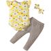 Koonde Baby Girl Clothes Newborn to 24 Months 3-piece Baby Girl Outfits Romper Trouser & Headband 12-18 Months Yellow + Caramel