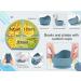 Hoseay 5 Pcs Silicone Baby Weaning Set with Suction Bowl, Plate, Fork, Spoon & Bib - Blue | Baby Led Weaning Feeding Supplies for Kids - Buy Online on SooperMarket.com