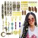 99Pcs Hair Braids Dreadlock Dreads Filigree Cuff Accessories Beard Clips Pins Tube Beads Handmade Gemstone Turquoise Cross Jade Locs Hair Extension Jewelry Nefertiti Shell Snake pendants Gold