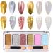 Chrome Nail Powder  6 Color Metallic Mirror Nail Powder Palette  Holographic Chrome Powderfor Nails Aurora Powder Pearl Chrome Nail Powder for Nail Art DIY with 2 Pcs Eyeshadow Sticks