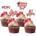 BEISHIDA 12pcs Happy Mother's Day Cupcake Toppers Best Mom Cupcake Decorations Red Cupcake Toppers for Women Mother's Day Party Decoration Party Supplies 12 pcs