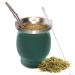 Yerba Mate Natural Gourd/Tea Cup Set Green (Original Traditional Mate Cup - 8 oz) | Includes Bombilla (Yerba Mate Straw) & Cleaning Brush | Green Stainless Steel | Double-Walled | Easy to Clean